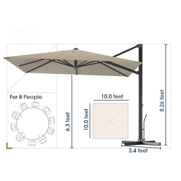 AJUNION 10ft Aluminum Luxury Patio Umbrella Auto Tilt Waterproof Parasol for Outdoor