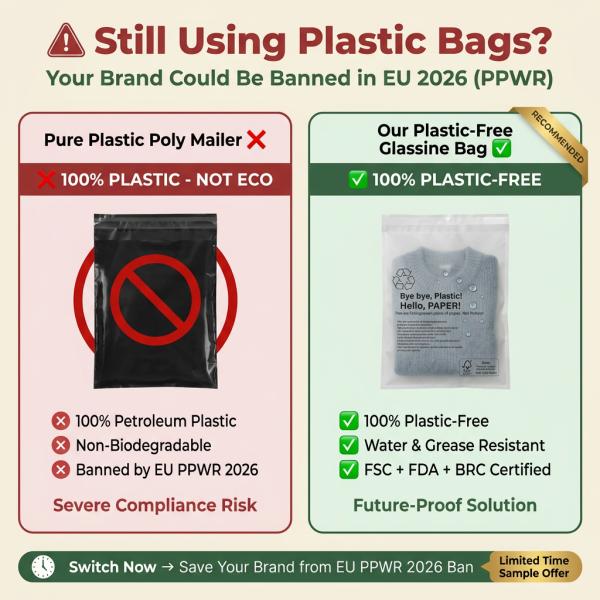Glassine Paper Bag for Apparel Eco Clothing Packaging Biodegradable Garment Pouch Custom Low MOQ for Certified Recyclable