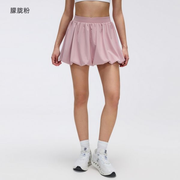 White High Waist Bubble Hem Tennis Skirt with Built-in Shorts for Active Wear