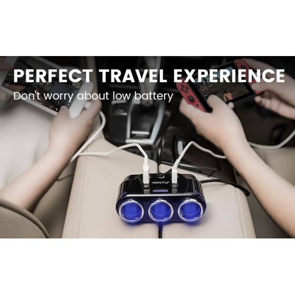 YANTU B39 Portable Wired Charger Mini Car Charger Phone Charger 3 Socket 2 USB Cigarette Lighter for Car