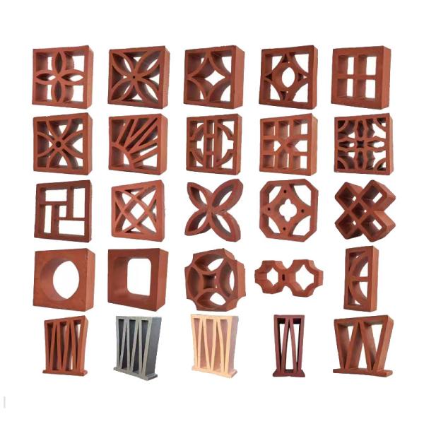 Ventilation 200*100mm Decorative Terracotta Bricks Perforated Red Clay Wall