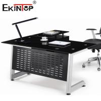 Metal Legs L Shaped Glass Desk Modern Manager Table