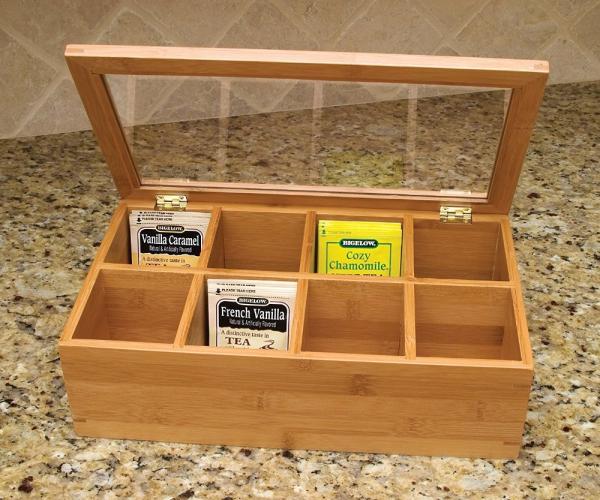 Home Acrylic Cover Bamboo Storage Box , Wooden Tea Bag Holder Non - Odor