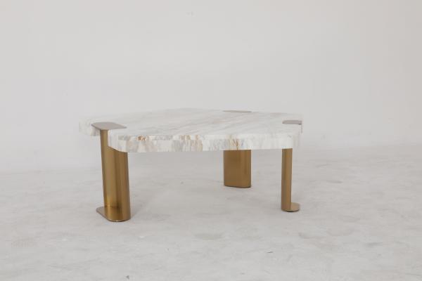 Delicate Brushed Gold Stainless Steel Coffee Tea Table With Marble Table Top