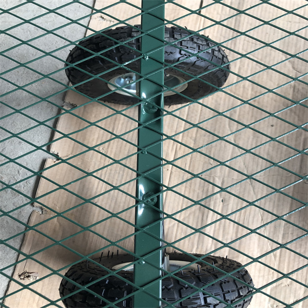 Metal Heavy Duty Yard Cart Four Wheel Mesh Deck Steel Wagon Hose Reel Tool Cart