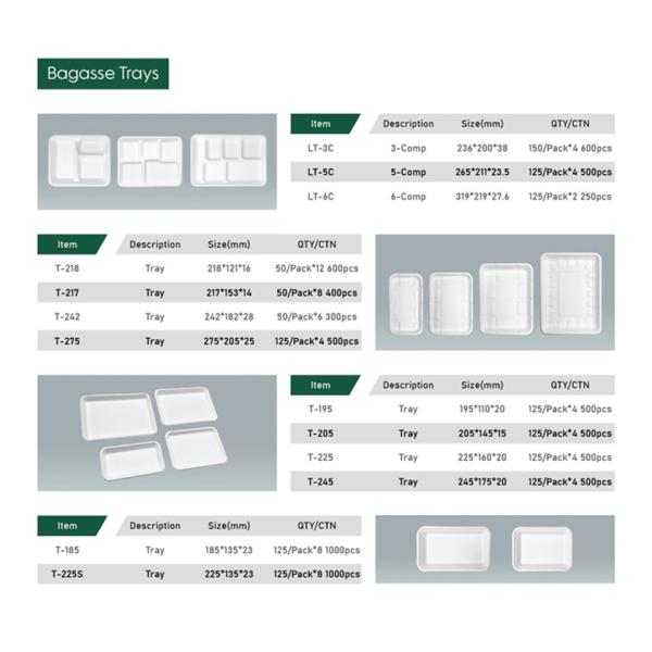 School Disposable Biodegradable Bagasse Tableware 6 5 3 Compartment Lunch Tray