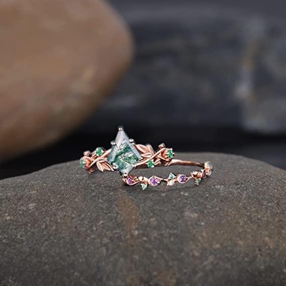 Solid Rose Gold 1.25ct Natural Inspired Leaf Moss Agate Jewelry Cluster Emerald Aquatic