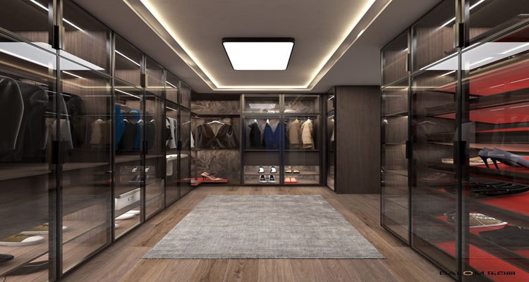 OEM ODM Acceptable Solid Wood Wardrobe with Metallic Colors Aluminum Framed Glass Doors