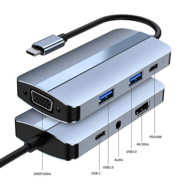 Grão 5 em 1 USB-C Hub Tipo-C para HDMI USB3.0 USB2.0 SD TF Adaptador Hub com Card Reader