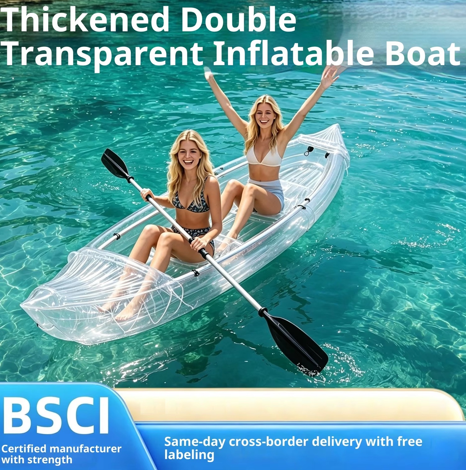 2-Person Inflatable PVC Kayak Folding Fishing Boat Thickened Assault Boat Transparent Outdoor Wading Rubber Boat