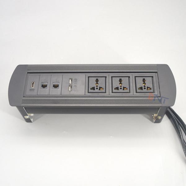 Universal power outlet manual flip up desktop socket with rotating sockets and switch