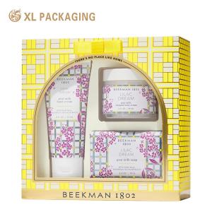 Custom Valentine's Day Cosmetic Gift Box with Curved Arched PVC Window and Pre-Attached Satin Bow in Reinforced Rigid Cardboard Structure