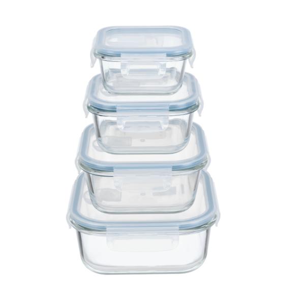 Contenant alimentaire en verre borosilicate avec couvercle en PP à 4 verrous