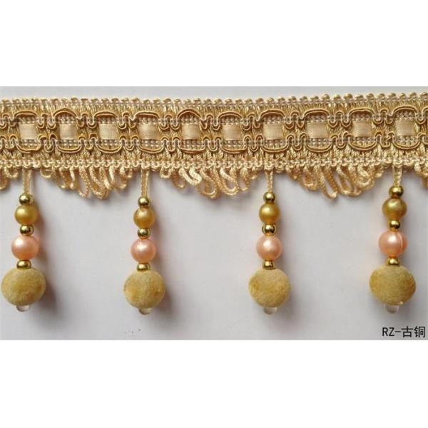Hot selling wholesale fabric drapery polyester lace trimmings beaded pom pom fringes