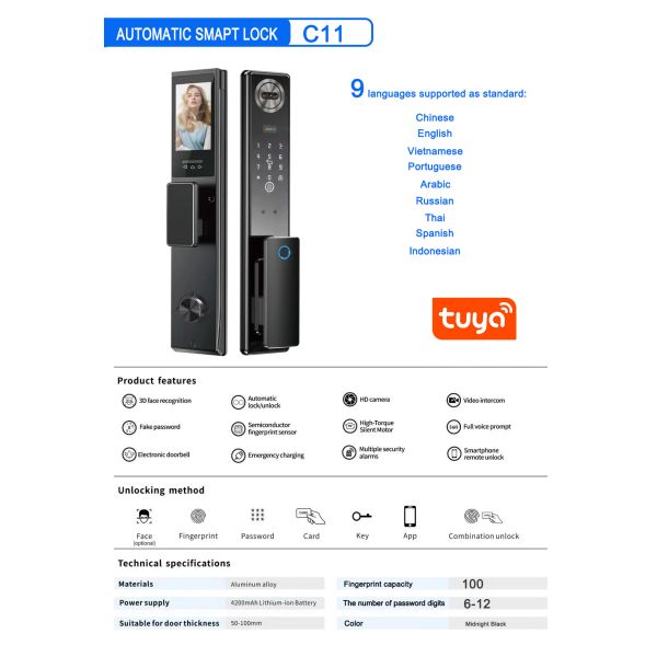 TUYA APP 3D Face Recognition Fingerprint Smart Lock
