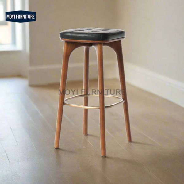 MOYI Bar Chair Solid Wood Luxury American Retro Leisure bar Chair Nordic Hotel Modern Metal High Stool Front Desk Chair