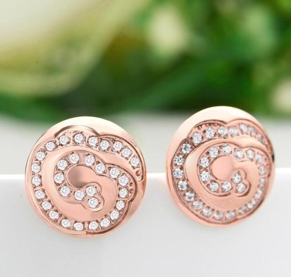 18K Rose Gold Stainless Steel Jewelry Flower Fashion Earrings Women Jewelry Round Shiny Ear Stud