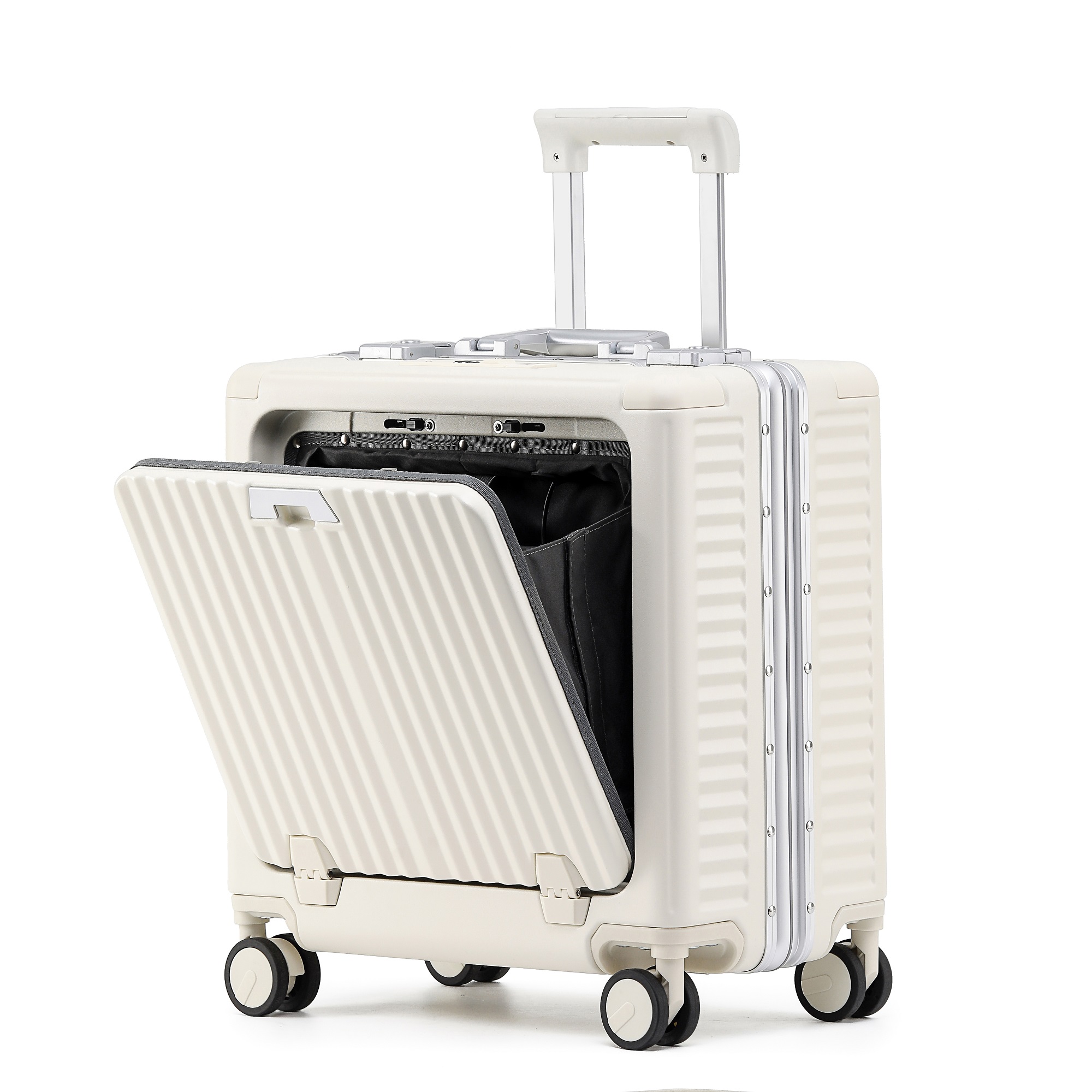 Luxury Aluminum Frame Suitcase Front Opening Zipper Travel Sentry Luggage