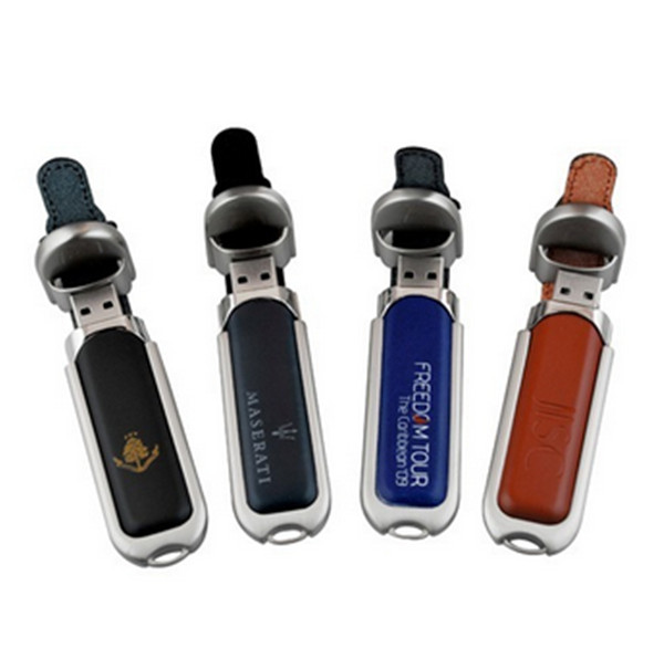 Black Leather USB Flash Disk custom printing , novelty usb 2.0 pen drive with Tin box