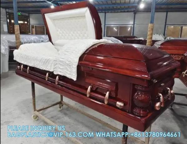 Caskets Cambridge Mahogany Funeral Casket With Almond Velvet Interior - Solid Mahogany Wood