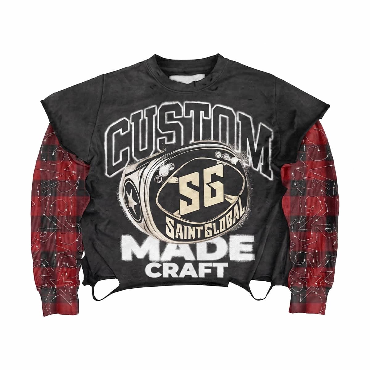 Custom Distressed Layered Long Sleeve Sweatshirts for Streetwear Brands