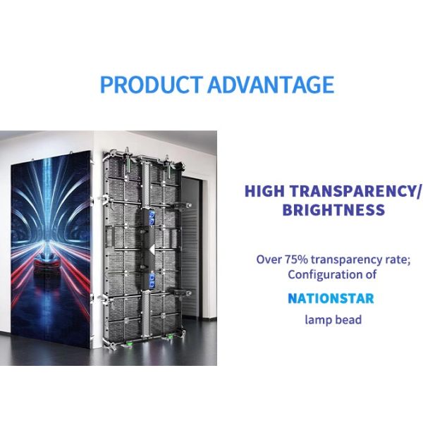 HD LED Transparent Display with 5600 Nits Brightness 500x1000mm Cabinet Size and IP65 Waterproof Rating