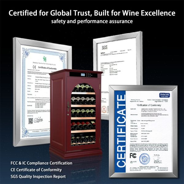Premium Red Wood Wine Cooler with Smart Digital Temperature Control and Lockable Glass Door