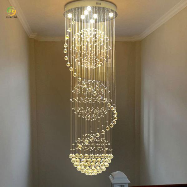 JYLIGHTING Simple Light Luxury Crystal Duplex Staircase Chandelier Living Room Villa Split-level Long Crystal Pendant Light