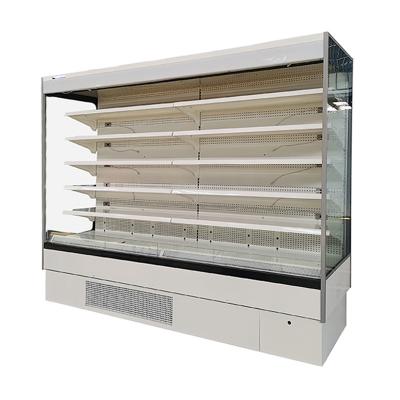 Refrigerador aberto da exposição do supermercado para a leiteria e bebidas com CE