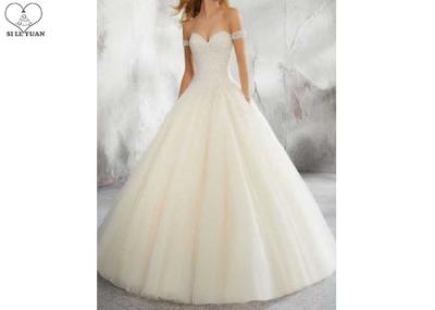 Sexy Ivory Ball Gown Wedding Dress Off Shoulder Short Sleeve Heavy Beading
