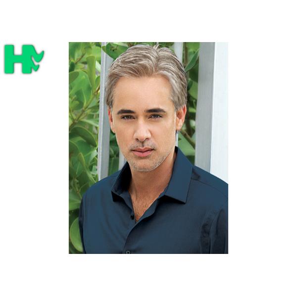 Modern Style Short Men Hair Wigs , White Color Natural Looking Wigs For Adult