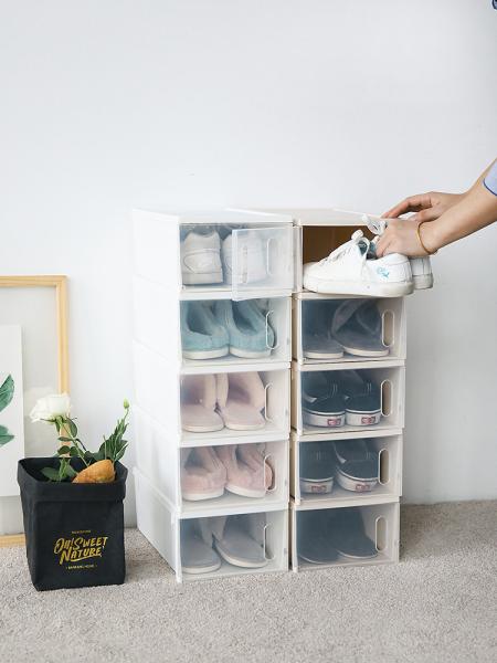 10 Pairs Plastic Shoe Box Organizer Clear Stackable Small Shoe Drawer