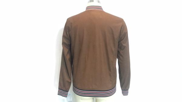 Zip Through Tan PU Leather Bomber Jacket With Tipped Rib Trim TW83211