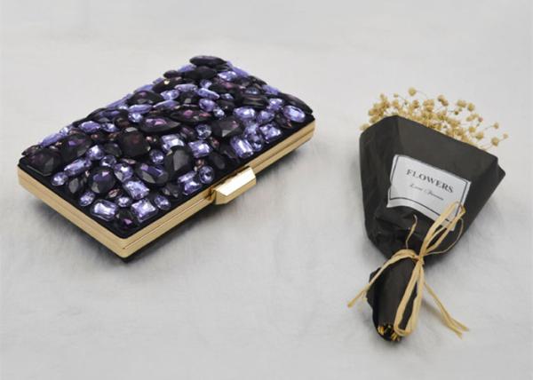 Flower Gemstone Ladies Evening Clutch Bags Purse Purple Color Acrylic