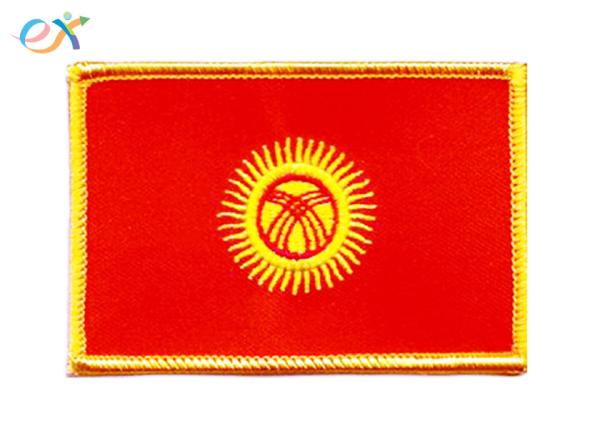 Polyester Background Fabric Embroidered Flag Patches Rectangle Shape For Uniform Garments