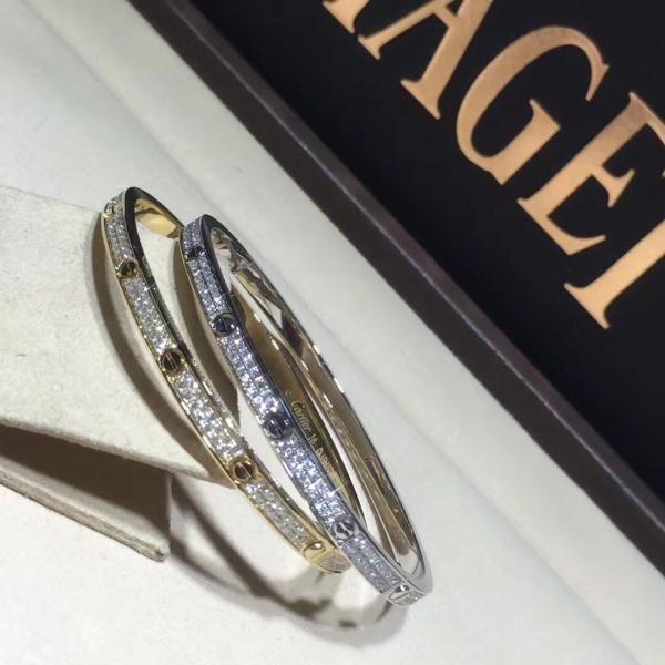 Ouro branco Diamond Bracelet das mulheres, bracelete do amor do ouro 18K com pedra preciosa