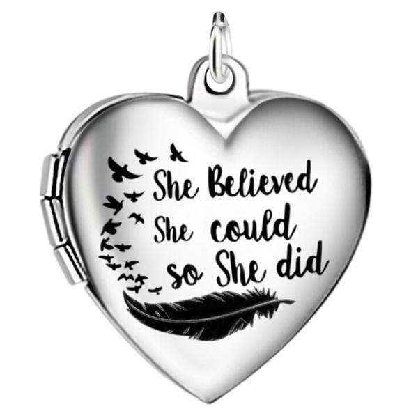 Unisex Stainless Steel Heart-Shaped Photo Box Pendant Necklace with Engravable Chain