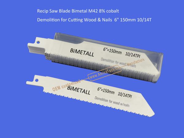 Recip Saw Blade Bimetal M42 8% cobalt Demolition for Cutting Wood & Nails  6 150mm 10/14T,Power Tools