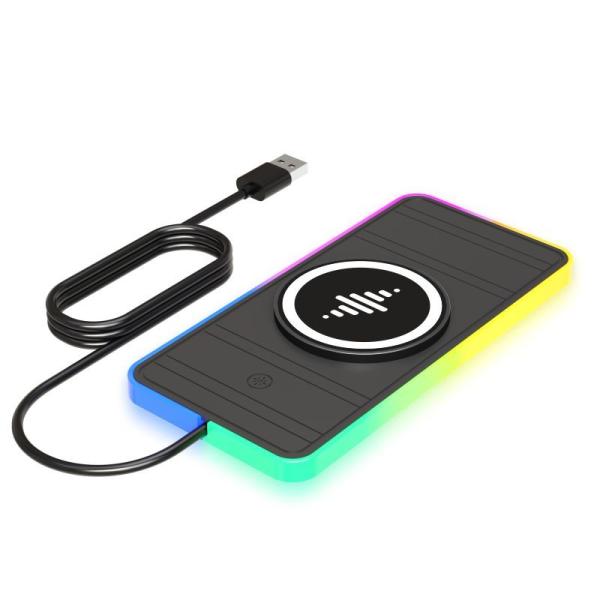 15W Car Wireless Charging Pad RGB LED Qi Apple Samsung Earbuds Non-Slip Phone Charger iPhone 17/16/15, Samsung S25