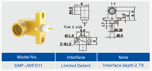 SMP Male Right Angle RA Limited Detent Connector Solder Attachment Through Hole PCB