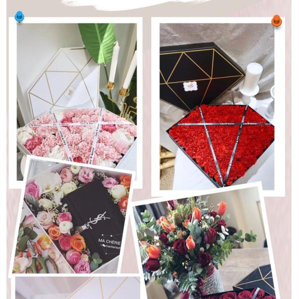 UV Coating Printing Large Flower Box Pink Pentagon Cardboard Rose Gift Box