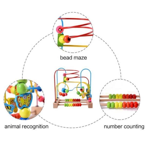 Wooden Early Educational Toys Circle First Bead Coaster Maze For Kids