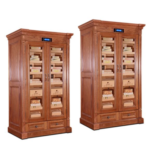 Solid Wood Dual-Door Cigar Cooler Humidifier Cabinet With Secure Locking