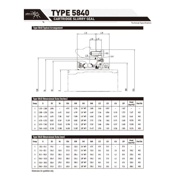 John Crane Type 5840 Single Cartridge Mechanical Seal for Slurry Pumps Agitators