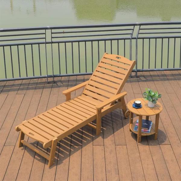Outdoor 4-Level Backrest Adjustment Sun Lounger for Plastic Wood Sunbed Chaise Lounge