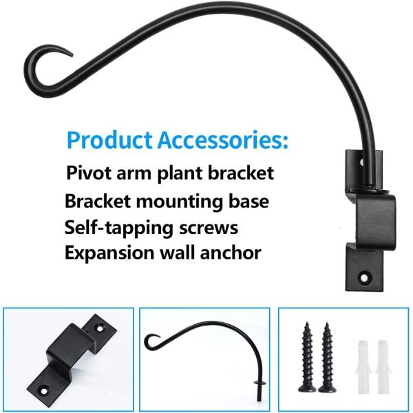 Серебряное оборудование включает 12 дюймовые вращающиеся вешалки для растений на открытом воздухе 2 упаковки черного железа
