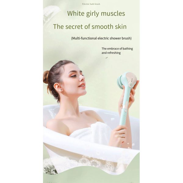 Waterproof Electric Shower Brush with 6 Heads and Long Handle for Deep Cleaning