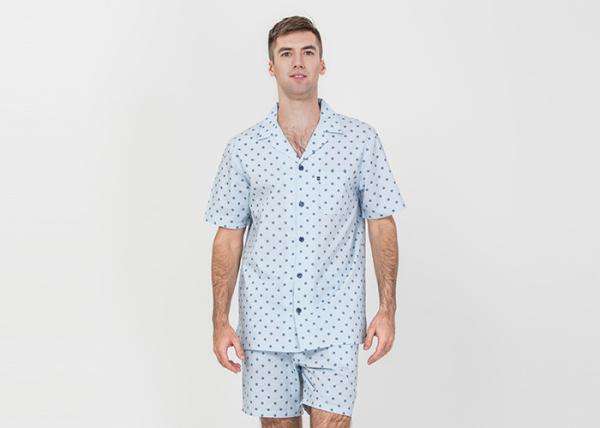 Anti Shrink Mens Button Down Pajamas , Mens Loungewear Shorts Sets Blue Color