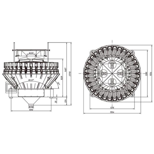 220V 32 Weigher комбинации продуктов 1020g голов 4