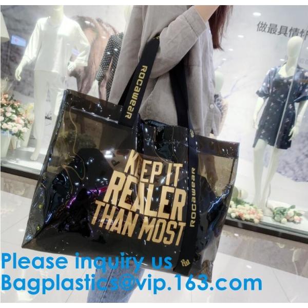Vinyl PVC Shopping Bag, Shoulder Tote Bag Clear Waterproof Beach Handbag Custom Logo Handle Shopping Bag